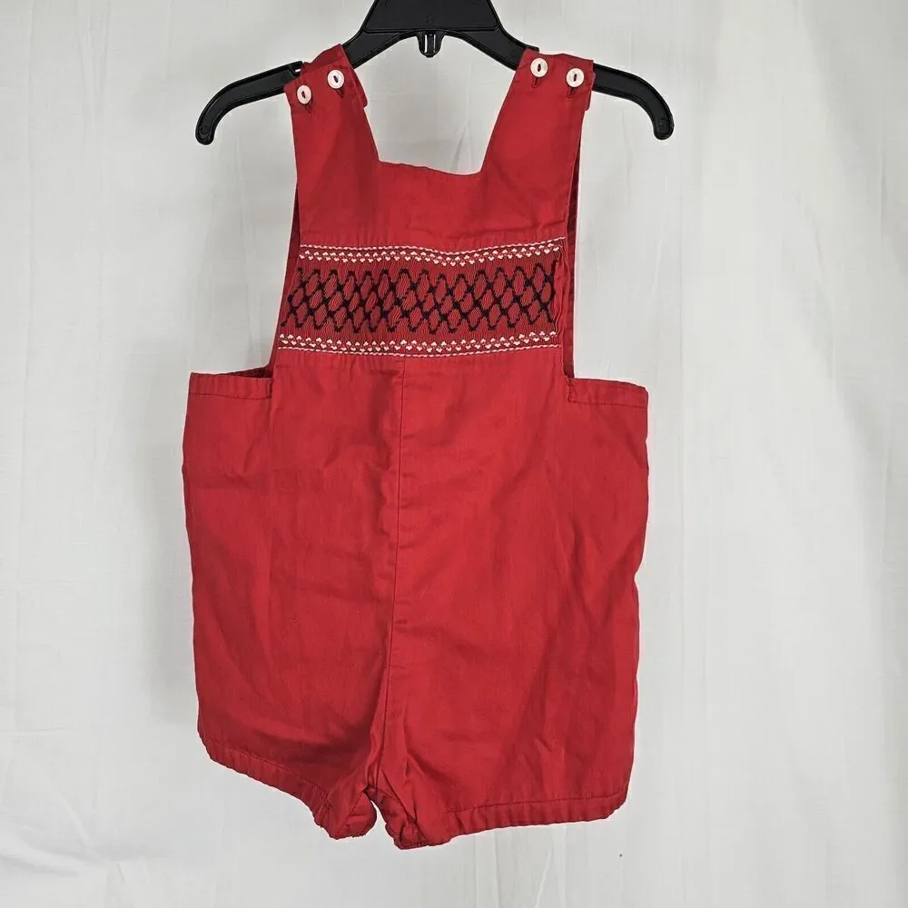 Vintage Red Smocked Jon Jon Meredith's Closet Toddler Boy Size 2 Red Navy